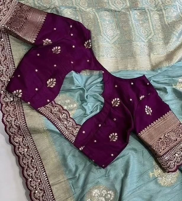 Violet & Green Princess Cut Solid Blouse and Sarees