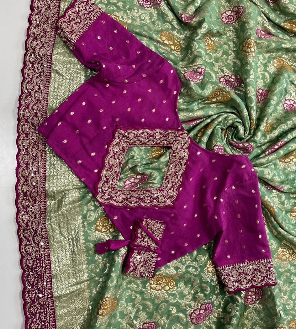 Violet & Green Princess Cut Solid Blouse and Sarees