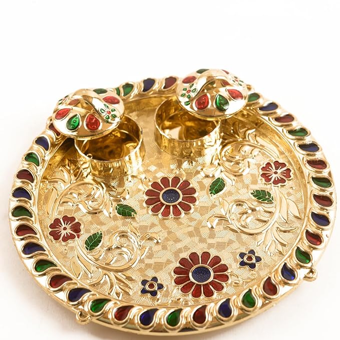 Round Shaped Pooja Thali with Attached Kankavati,