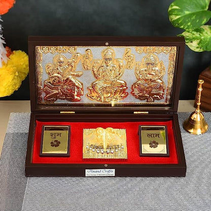 Gold Plated Laxmi Ganesh Saraswati Charan Paduka