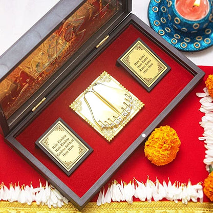 24 Karat Gold Coated Radha Krishna God Idol with Charan Paduka |